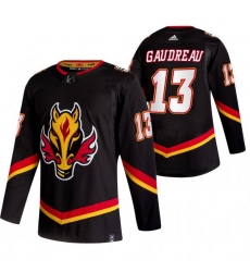 Men Calgary Flames 13 Johnny Gaudreau Black Adidas 2020 21 Reverse Retro Alternate NHL Jersey
