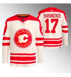 Men Calgary Flames 17 Yegor Sharangovich 2023 Cream Heritage Classic Primegreen Stitched Jersey