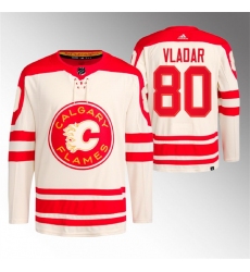 Men Calgary Flames 80 Daniel Vladar 2023 Cream Heritage Classic Primegreen Stitched Jersey