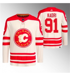 Men Calgary Flames 91 Nazem Kadri 2023 Cream Classic Primegreen Stitched Jersey
