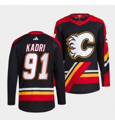 Men Calgary Flames 91 Nazem Kadri Black 2022 23 Reverse Retro Stitched Jersey
