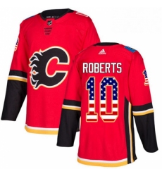 Mens Adidas Calgary Flames 10 Gary Roberts Authentic Red USA Flag Fashion NHL Jersey 