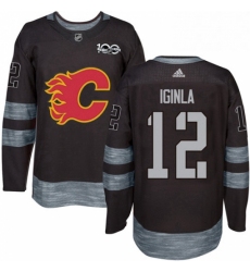 Mens Adidas Calgary Flames 12 Jarome Iginla Authentic Black 1917 2017 100th Anniversary NHL Jersey 