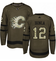 Mens Adidas Calgary Flames 12 Jarome Iginla Authentic Green Salute to Service NHL Jersey 