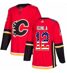 Mens Adidas Calgary Flames 12 Jarome Iginla Authentic Red USA Flag Fashion NHL Jersey 