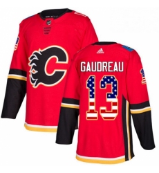 Mens Adidas Calgary Flames 13 Johnny Gaudreau Authentic Red USA Flag Fashion NHL Jersey 