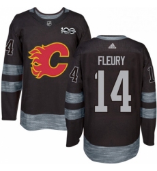 Mens Adidas Calgary Flames 14 Theoren Fleury Authentic Black 1917 2017 100th Anniversary NHL Jersey 