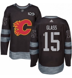 Mens Adidas Calgary Flames 15 Tanner Glass Authentic Black 1917 2017 100th Anniversary NHL Jersey 