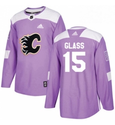 Mens Adidas Calgary Flames 15 Tanner Glass Authentic Purple Fights Cancer Practice NHL Jersey 