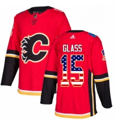 Mens Adidas Calgary Flames 15 Tanner Glass Authentic Red USA Flag Fashion NHL Jersey 