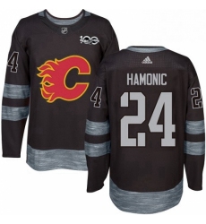 Mens Adidas Calgary Flames 24 Travis Hamonic Authentic Black 1917 2017 100th Anniversary NHL Jersey 