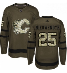 Mens Adidas Calgary Flames 25 Joe Nieuwendyk Authentic Green Salute to Service NHL Jersey 