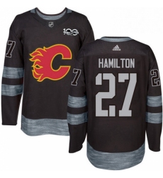 Mens Adidas Calgary Flames 27 Dougie Hamilton Authentic Black 1917 2017 100th Anniversary NHL Jersey 