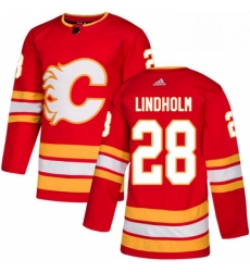 Mens Adidas Calgary Flames 28 Elias Lindholm Red Alternate Authentic Stitched NHL Jersey 