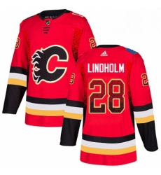 Mens Adidas Calgary Flames 28 Elias Lindholm Red Home Authentic Drift Fashion Stitched NHL Jersey 