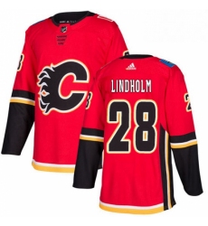 Mens Adidas Calgary Flames 28 Elias Lindholm Red Home Authentic Stitched NHL Jersey 