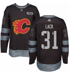 Mens Adidas Calgary Flames 31 Eddie Lack Authentic Black 1917 2017 100th Anniversary NHL Jersey 
