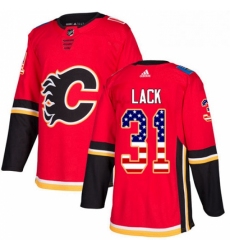 Mens Adidas Calgary Flames 31 Eddie Lack Authentic Red USA Flag Fashion NHL Jersey 
