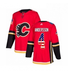 Mens Adidas Calgary Flames 4 Rasmus Andersson Authentic Red USA Flag Fashion NHL Jersey 