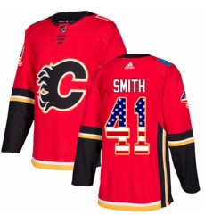 Mens Adidas Calgary Flames 41 Mike Smith Authentic Red USA Flag Fashion NHL Jersey 