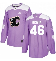 Mens Adidas Calgary Flames 46 Marek Hrivik Authentic Purple Fights Cancer Practice NHL Jersey 
