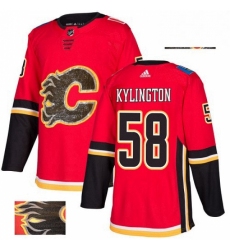 Mens Adidas Calgary Flames 58 Oliver Kylington Authentic Red Fashion Gold NHL Jersey 