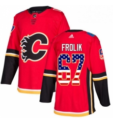 Mens Adidas Calgary Flames 67 Michael Frolik Authentic Red USA Flag Fashion NHL Jersey 