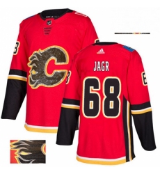 Mens Adidas Calgary Flames 68 Jaromir Jagr Authentic Red Fashion Gold NHL Jersey 