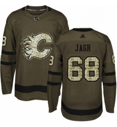 Mens Adidas Calgary Flames 68 Jaromir Jagr Premier Green Salute to Service NHL Jersey 