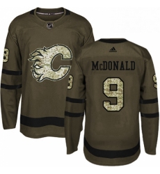 Mens Adidas Calgary Flames 9 Lanny McDonald Authentic Green Salute to Service NHL Jersey 