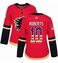 Womens Adidas Calgary Flames 10 Gary Roberts Authentic Red USA Flag Fashion NHL Jersey 