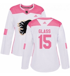 Womens Adidas Calgary Flames 15 Tanner Glass Authentic WhitePink Fashion NHL Jersey 