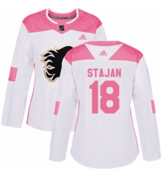 Womens Adidas Calgary Flames 18 Matt Stajan Authentic WhitePink Fashion NHL Jersey 