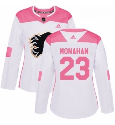 Womens Adidas Calgary Flames 23 Sean Monahan Authentic WhitePink Fashion NHL Jersey 