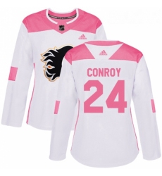 Womens Adidas Calgary Flames 24 Craig Conroy Authentic WhitePink Fashion NHL Jersey 