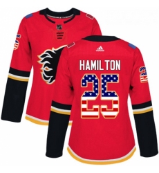 Womens Adidas Calgary Flames 25 Freddie Hamilton Authentic Red USA Flag Fashion NHL Jersey 