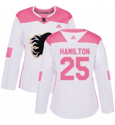 Womens Adidas Calgary Flames 25 Freddie Hamilton Authentic WhitePink Fashion NHL Jersey 