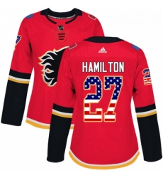 Womens Adidas Calgary Flames 27 Dougie Hamilton Authentic Red USA Flag Fashion NHL Jersey 