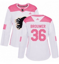 Womens Adidas Calgary Flames 36 Troy Brouwer Authentic WhitePink Fashion NHL Jersey 