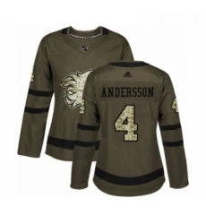 Womens Adidas Calgary Flames 4 Rasmus Andersson Authentic Green Salute to Service NHL Jersey 