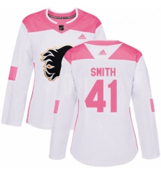 Womens Adidas Calgary Flames 41 Mike Smith Authentic WhitePink Fashion NHL Jersey 