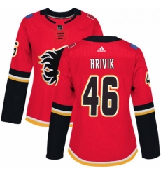 Womens Adidas Calgary Flames 46 Marek Hrivik Authentic Red Home NHL Jersey 
