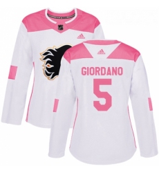 Womens Adidas Calgary Flames 5 Mark Giordano Authentic WhitePink Fashion NHL Jersey 