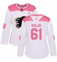 Womens Adidas Calgary Flames 61 Brett Kulak Authentic WhitePink Fashion NHL Jersey 
