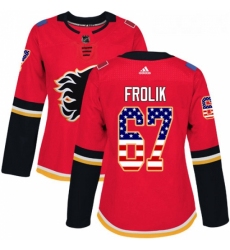 Womens Adidas Calgary Flames 67 Michael Frolik Authentic Red USA Flag Fashion NHL Jersey 