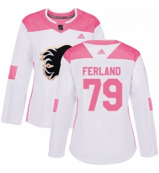 Womens Adidas Calgary Flames 79 Michael Ferland Authentic WhitePink Fashion NHL Jersey 