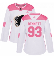 Womens Adidas Calgary Flames 93 Sam Bennett Authentic WhitePink Fashion NHL Jersey 