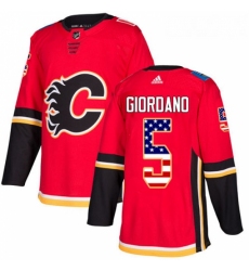 Youth Adidas Calgary Flames 5 Mark Giordano Authentic Red USA Flag Fashion NHL Jersey 