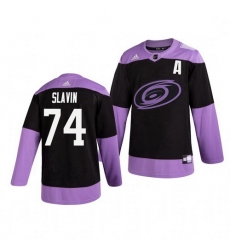 Hurricanes 74 Jaccob Slavin Black Purple Hockey Fights Cancer Adidas Jersey