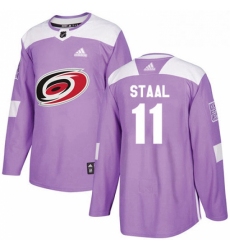 Mens Adidas Carolina Hurricanes 11 Jordan Staal Authentic Purple Fights Cancer Practice NHL Jersey 